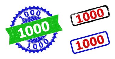 1000 Rosette ve Dikdörtgen İki Renkli Damgalar Kirli Dokularla