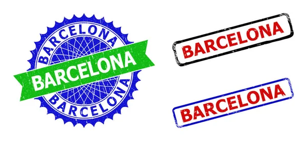 BARCELONA Rosette and Rectangle Bicolor Stamps with Rubber Textures — Stock Vector