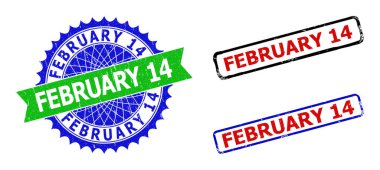 FEBRUARY 14. Rosette ve Dikdörtgen İki Renkli Mühürlü Kirli Dokular
