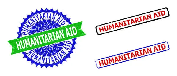 HUMANITARIA AID Rosette and Rectangle Bicolor Stamp Seals with Unclean Textures - Stok Vektor