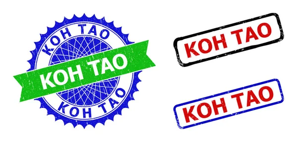 KOH TAO Rosette and Rectangle Bicolor Badges with Unclean Textures — стоковий вектор