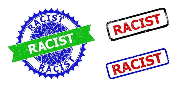 RACIST Rosette and Rectangle Bicolor Stamp Seals with Corroded Surfaces — Stock Vector