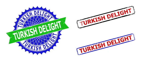 TURKISH Rosette DELIGHT dan Segel Bicolor Rectangle dengan Gaya Distress - Stok Vektor