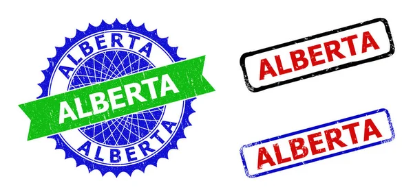 ALBERTA Rosette und Rechteck Bicolor Badges mit unsauberen Oberflächen — Stockvektor