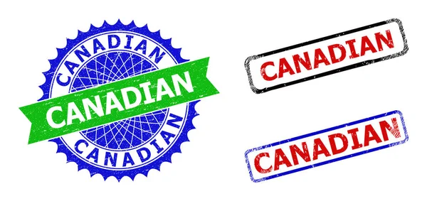 CANADIAN Rosette und Rechteck Bicolor Badges mit unsauberen Oberflächen — Stockvektor