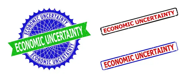 ( 영어 ) ECONOMIC UNCERTAINTY Rosette and Rectangle Bicolor Watermarks with Corroded Textures — 스톡 벡터