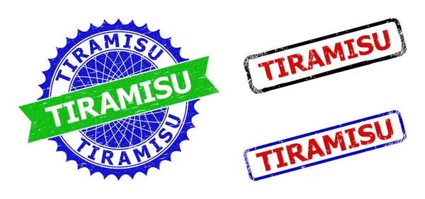 TIRAMISU Roseta e Retângulo Emblemas Bicolor com Superfícies de Dor — Vetor de Stock