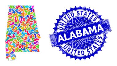 Şablon Alabama Eyaleti Haritası ve desenli Damga