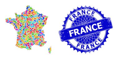 Benek desenli Fransa Haritası ve Çizilmiş Mühür