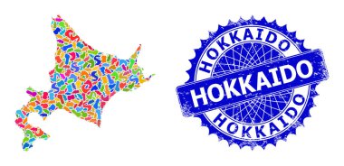 Benekli Mozaik Hokkaido Haritası ve Dokulu Rozet