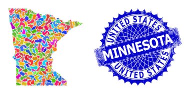 Blot Deseni Minnesota Eyalet Haritası ve Grunge Mühür Mührü