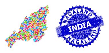 Blot Kolajı Nagaland Eyalet Haritası ve Grunge Rozeti