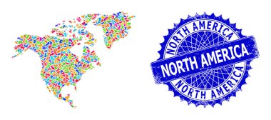Blot Desenli Kuzey Amerika Haritası ve desenli Mühür