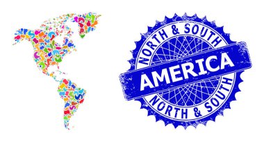 Mozaik Güney ve Kuzey Amerika Haritası ve Dökümlü Mühür