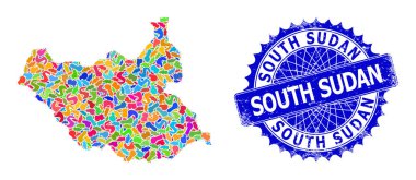 Blot Desenli Güney Sudan Haritası ve desenli Mühür