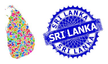 Şablon Sri Lanka Haritası ve Çizilmiş Mühür