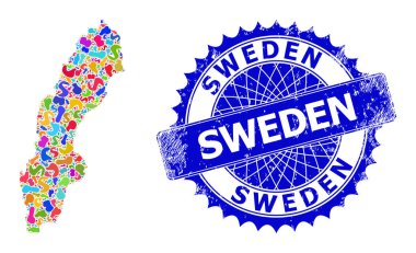 Benek Deseni İsveç Haritası ve Çizilmiş Mühür