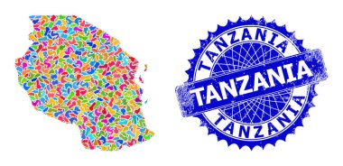 Blot Kolajı Tanzanya Haritası ve Grunge Mühür Mührü
