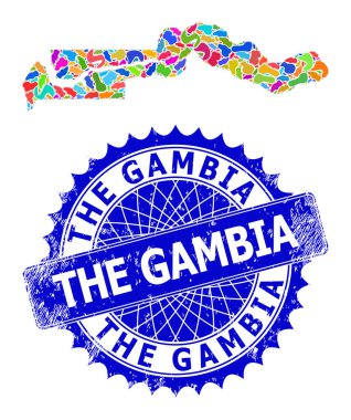 Nokta Kolajı Gambiya Haritası ve Grunge Mühür Mührü