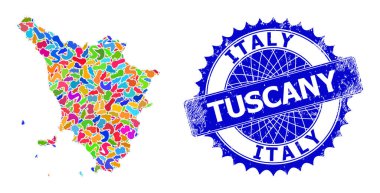 Şablon Tuscany Bölgesi Haritası ve Çizilmiş Mühür