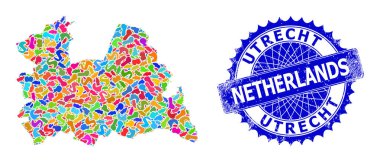 Leke Kolajı Utrecht Eyaleti Haritası ve Grunge Rozeti