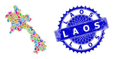 Benekli Mozaik Laos Haritası ve Çizilmiş Mühür