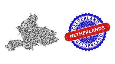 Gelderland Eyaleti Haritası için Müzik Notaları Mozaiği ve Çizilmiş Mühür Mührü