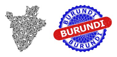 Burundi Haritası ve Çift Renkli Pul Rozeti için Müzik Notaları Deseni