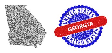 Gürcistan Devlet Haritası ve Çift Renkli Grunge Mührü için Müzik Notları Deseni