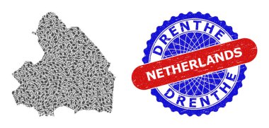 Drenthe Vilayet Haritası ve Çift Renkli Grunge Mühür Mührü için Melodi Notları Mozaiği