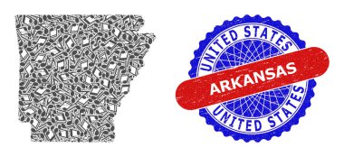 Arkansas Devlet Haritası ve İki Renkli Mühür İçin Müzik Notaları Mozaiği