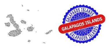 Galapagos Adaları Haritası ve Çift Renkli Lastik Damgası için Müzik Gösterimi Deseni