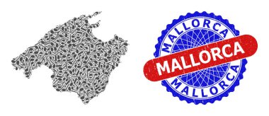 Mallorca Haritası ve İki Renkli Damgalı Çizik için Müzik Gösterimi Deseni