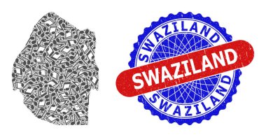 Svaziland için Müzik Mozaiği Harita ve Çift Renkli Tehlike Damga Rozeti