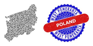Batı Pomeranya Voyvoda Haritası ve İki Olumlu Tehlike Damgası İçin Melodi Notları Kolajı