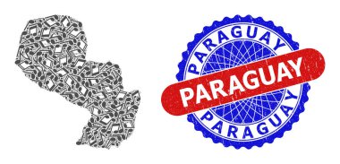 Paraguay Haritası ve İki Renkli Tehlike Mührü için Melodi Notları Deseni
