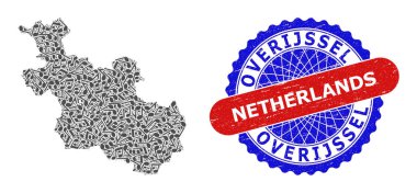 Overijssel Vilayet Haritası ve Çizilmiş Lastik Damgası İçin Melody Notları Kolajı