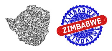 Zimbabwe Haritası ve İki Renkli Damgalı Müzik Deseni
