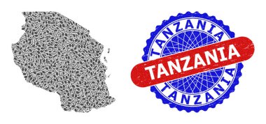 Tanzanya Haritası ve Çift Renkli Lastik Damgası İçin Müzik Notaları Deseni