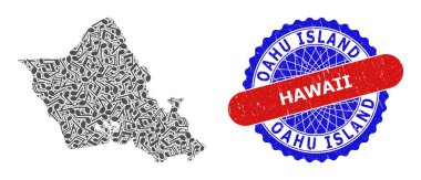 Oahu Adası Haritası ve Çizilmiş Lastik Mühür İçin Müzik Mozaiği