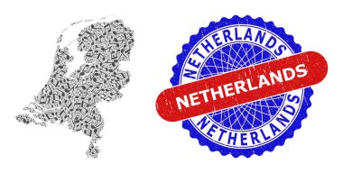 Hollanda Haritası ve İki Renkli Damgalı Müzik Notası Mozaiği