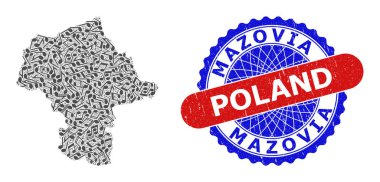 Mazovia Eyaleti Haritası Müzikal Mozaiği ve Çift Olumlu Tehlike Kauçuk Damgası