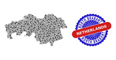Kuzey Brabant Eyaleti Haritası için Müzik Notasyonu Mozaiği ve Çizilmiş Mühür Mührü