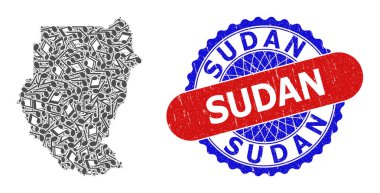 Sudan Haritası ve İki Renkli Mühür İçin Müzik Notası Mozaiği