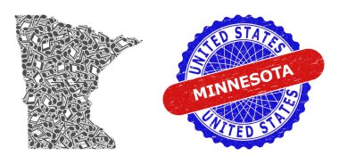 Minnesota Durum Haritası ve İki Renkli Tehlike Mührü için Müzik Notaları Kolajı