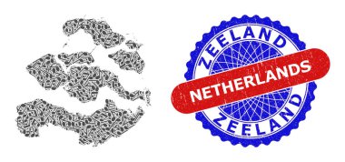 Zeeland Eyaleti Haritası ve İki Renkli Grunge Damga Rozeti için Müzik Notaları Kolajı