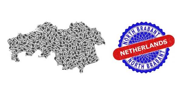 Kuzey Brabant Eyaleti Haritası için Müzik Notasyonu Mozaiği ve Çizilmiş Mühür Mührü