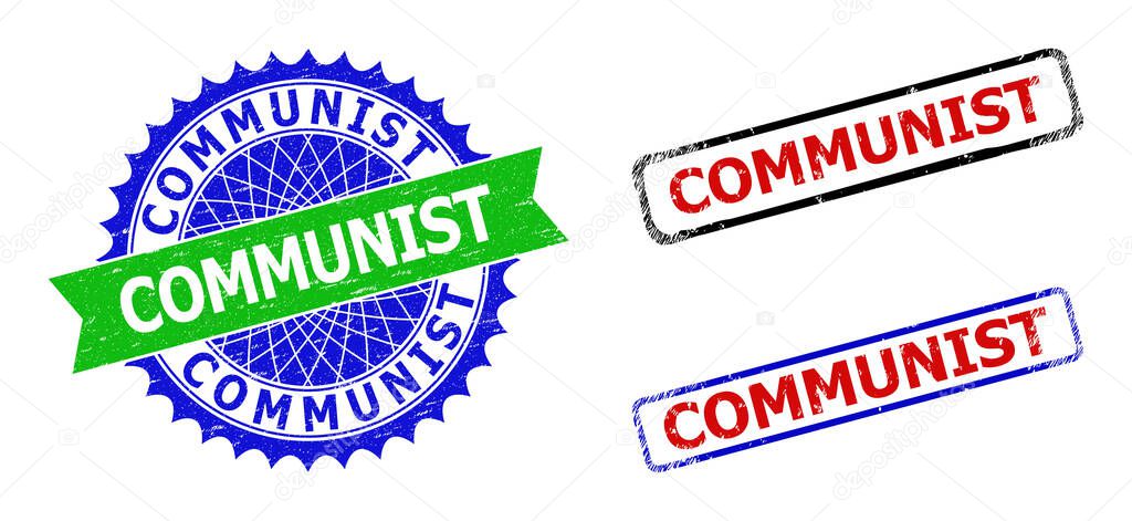 COMMUNIST Rosette and Rectangle Bicolor Badges with Unclean Styles