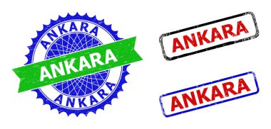 ANKARA Rosette ve dikdörtgen çift renkli mühürler Grunge yüzeyli