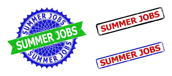 SUMMER JOBS Rozeta i prostokąt Dwukolorowe znaczki z teksturą Grunge — Wektor stockowy